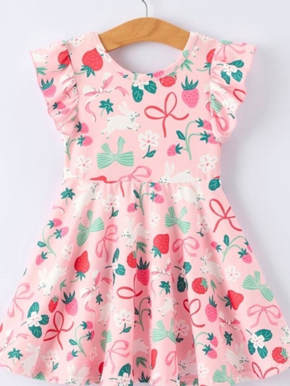 Rylee Faith Designs Pink Floral Easter Bunny Bows Strawberries Dress 2 4 5 6 7